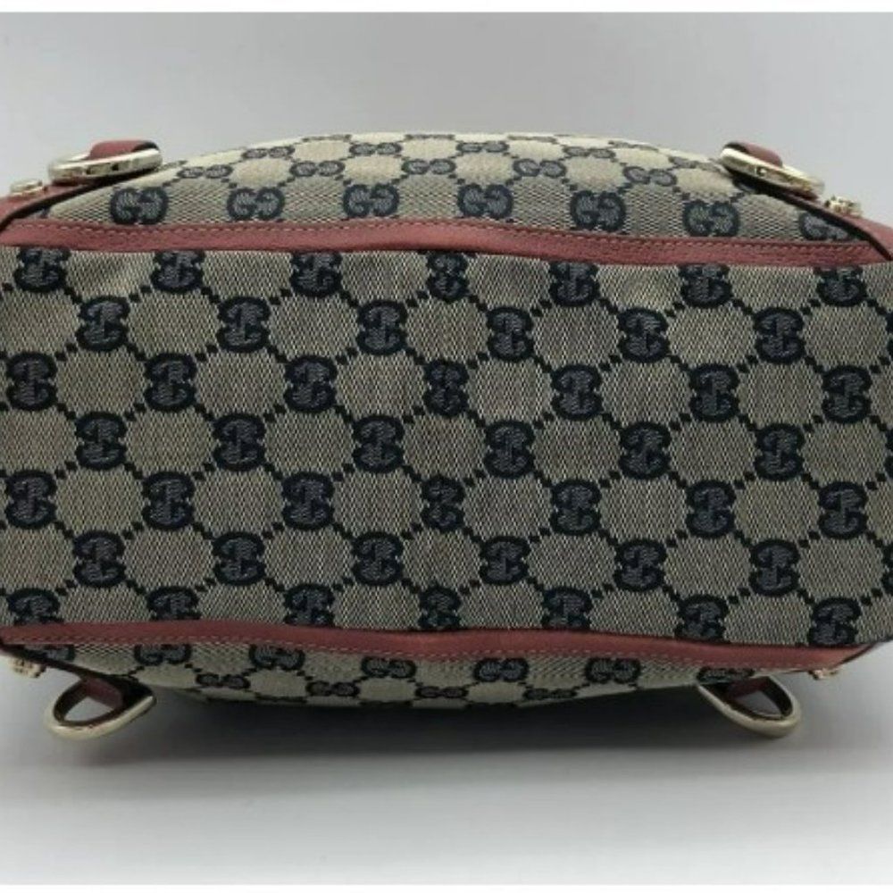 Authentic Gucci 3 Rings Abbey Hobo Handbag- Navy/Red Monogrammed Canvas - Picture 2 of 8